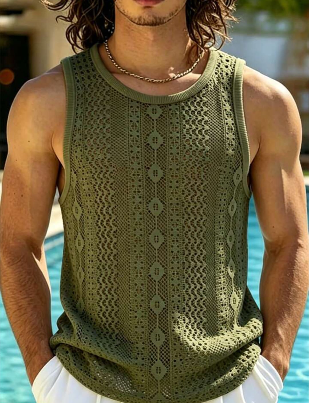 Olive Lace Mesh Tank Top